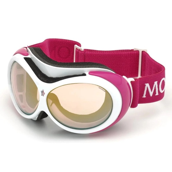 MONCLER snow Pink and White Ski Goggles Logo Rare